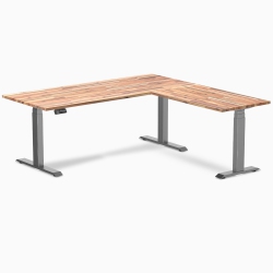 DESKY Softwood L-Shape Sit Stand Desk - Acacia 72" With Space Frame, Triple Motors, 440 Lb Capacity In Grey
