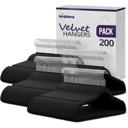 BEDDORA Velvet Hangers 200 Pack Premium Non Slip Velvet Hangers 360 Degree Rotatable Hook Durable & Slim Coat - Pant Hangers In Black