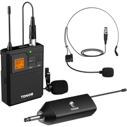 TONOR Uhf Wireless Microphone System With Headset Mic/lavalier Lapel Mic, Bodypack Transmitter