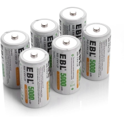 EBL 6 Pack C Cell Rechargeable Batteries 5000Mah 1.2V Ni-Mh C Size Batteries 1500 Cycle (Battery Case Included)
