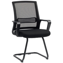HOMCOM Ergonomic Desk Chair No Wheels, Padded Mesh Office Reception Chair With Sled Base for Conference In Black