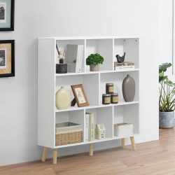 CAPHAUS 8 Cube 3 Tier Mid Century Bookshelf, 40” Wide Wooden Cube Storage Organizer \w Legs, Open Shelf Bookcase, Modern Shelving for Living Room