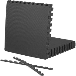 CAPHAUS Interlocking Exercise Foam Mats, Diamond, Tatami, T Pattern 1/2-Inch Thickness Gym Flooring Tiles In Black