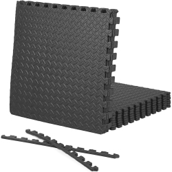 CAPHAUS Interlocking Exercise Foam Mats, Diamond, Tatami, T Pattern 1/2-Inch Thickness Gym Flooring Tiles In Black