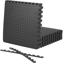CAPHAUS Interlocking Exercise Foam Mats, Diamond, Tatami, T Pattern 1/2-Inch Thickness Gym Flooring Tiles In Black