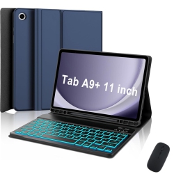 THE WAY Compatible \w Samsung A9+ Plus 11-Inch Tablet Case \w Color Backlit Tooth Keyboard And Tpu Pen Slot - Dark Leather Case + Dark Backlit