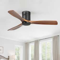 SOFUCOR 52" Ceiling Fan Without Lights Modern Flush Mount Ceiling Fan No Light With Remote Control 3 Wood Blades for Bedroom/farmhouse/patio/indoor