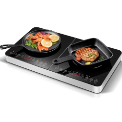 AOBOSI 1800W Max Power Double Induction Cooktop, Portable 2-Burner Induction Stove, Ultrathin Design, 10 Temperature Settings, Multiple Power Levels