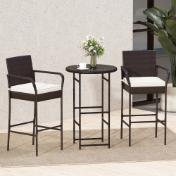 COSTWAY 3 Piece Outdoor Bar Set Heavy-Duty Metal Barstool & Table Set With Glass Tabletop