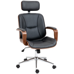 HOMCOM Office Chair, Pu Leather High Back Desk Chair With Removable Headrest, Adjustable Height, Tilt Function And With Swivel Wheels In Black