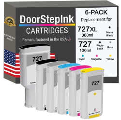 DOORSTEPINK Brand for HP 727 Xl 727Xl 300Ml Matte / HP 727 130Ml Color 6-Pack Remanufactured In The Usa Ink Cartridges In Black