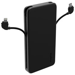 Mophie Powerstation Plus 10000 mAh 30W USB-C PD Power Bank with Built-In USB-C and Lightning Cables - Black