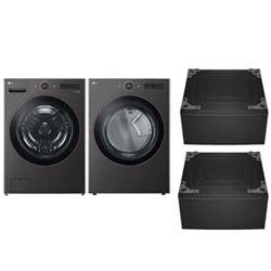 LG 5.8 Cu Ft Front Load Steam Washer & 7.4 Cu Ft Electric Steam Dryer w/ 2 27" Pedestals - Black Steel