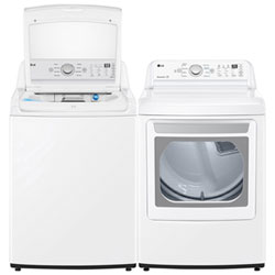 LG 5.6 Cu. Ft. High Efficiency Impeller Top Load Impeller Washer & 7.4 Cu. Ft. Dryer - White