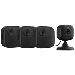 Blink Outdoor 4 Wire-Free 1080p Full HD IP Security Camera System - 3 Pack & Mini 2 Camera - Black