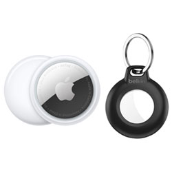 Apple AirTag Bluetooth Item Tracker with Belkin Waterproof Secure Holder with Key Ring - White/Black