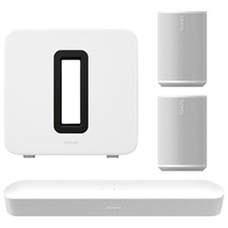 Sonos Beam (2nd Gen) Sound Bar with Sub 4 Wireless Subwoofer & Era 100 Multi-Room Speakers - Pair - White
