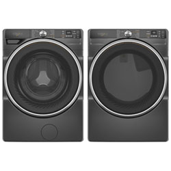 Whirlpool 5.0 Cu. Ft. Front Load Steam Washer & 7.4 Cu. Ft. Electric Steam Dryer- Volcano Black