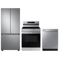 Samsung 30" 22.1 Cu. Ft. French Door Refrigerator; Electric Range; Dishwasher - Stainless Steel
