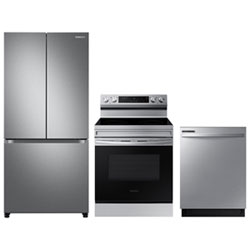 Samsung 33" 17.5 Cu. Ft. Counter-Depth French Door Refrigerator; Electric Range; Dishwasher - Stainless Steel