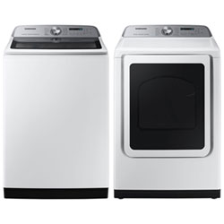 Samsung 6.0 Cu. Ft. High Efficiency Impeller Top Load Washer & 7.4 Cu. Ft. Electric Steam Dryer - White