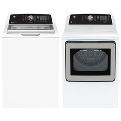 GE 5.3 Cu. Ft. Top Load Washer & 7.4 Cu. Ft. Gas Dryer - White