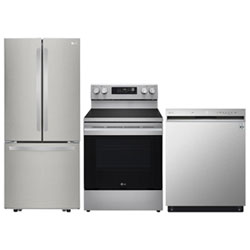 LG 30" 21.8 Cu. Ft. French Door Refrigerator; Electric Range; Dishwasher - Stainless Steel