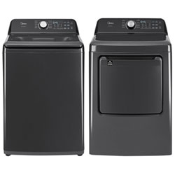 Midea 5.2 Cu. Ft. Top Load Agitator Washer & 7.0 Cu. Ft. Electric Dryer - Matte Black Stainless Steel/Metallic Grey