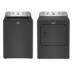 Maytag 5.4 Cu. Ft. High Efficiency Top Load Washer & Pet Pro 7.0 Cu. Ft. Electric Steam Dryer - Volcano Black