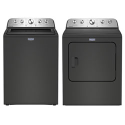 Maytag 5.5 Cu. Ft. High Efficiency Top Load Washer & Pet Pro 7.0 Cu. Ft. Electric Steam Dryer - Volcano Black
