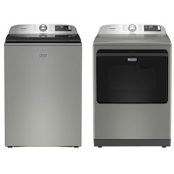 Maytag 6.0 Cu. Ft. High Efficiency Top Load Washer & Pet Pro 7.4 Cu. Ft. Electric Steam Dryer - Radiant Silver