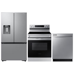 Samsung 36" 25.5 Cu Ft Counter Depth French Door Refrigerator; Electric Air Fry Range; Dishwasher -Stainless Steel