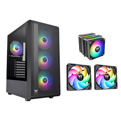 Thermaltake S200TG ARGB Plus Mid-Tower ATX Computer Case with ASTRIA 600 CPU Cooler & 2-Pack CT120 Case Fans - Black