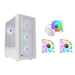 Thermaltake S200TG ARGB Plus Mid-Tower ATX Computer Case w/ ARGB Liquid CPU Cooler & 2-Pack CT120 Case Fans - White