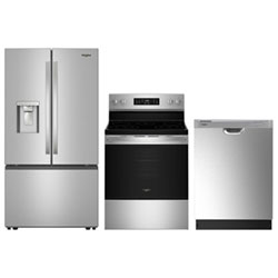 Whirlpool 36" 29.58 Cu. Ft. French Door Refrigerator; Electric Air Fry Range Dishwasher - Stainless Steel