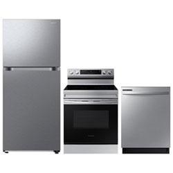 Samsung 30" 17.6 Cu. Ft. Top Freezer Refrigerator; Electric Range; Dishwasher - Stainless Steel