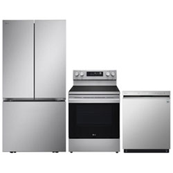 LG 33" 25.1 Cu. Ft. 3-door French Door Refrigerator; Electric Air Fry Range; Dishwasher - Stainless Steel