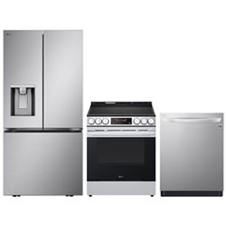 LG 33" 20.2 Cu. Ft. French Door Refrigerator; Electric Air Fry Range; Dishwasher - Stainless Steel