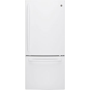 GE 30" 20.9 Cu. Ft. Bottom Freezer Refrigerator with LED Lighting (GDE21DGKWW) - White