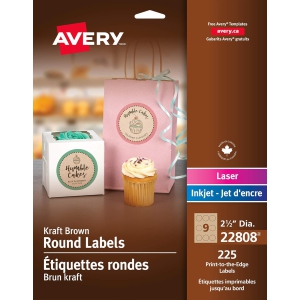 Avery 2.5" Round Kraft Brown Labels for Laser & Inkjet Printers - (22808)