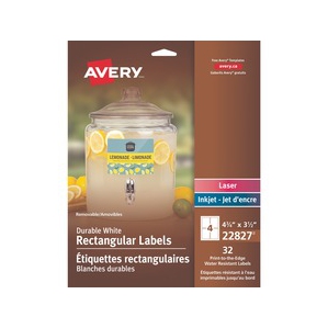 Avery Removable Durable Labels, Removable Adhesive, Rectangle, 3-1/2" x 4-3/4", 32 Labels (22827) (22827)