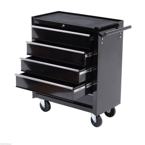 HOMCOM 5 Drawer Steel Rolling Tool Cabinet Wheeled Storage Cart Box, Black, 31"