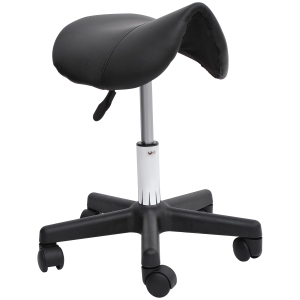 HOMCOM Saddle Stool, PU Leather Rolling Stool with Wheels, Adjustable Salon Chair for Kitchen, Salon Spa, Bar, Home Office, Massage, Black
