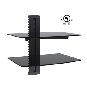 GlobalTone Double Floating Media DVD shelves for receiver, cable box and more, Black Tempered Glass