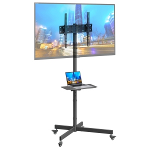 DURAMEX Universal Mobile TV Cart TV Stand with Mount for 32-55 inch LED, LCD, Plasma Curved Displays up to 77 lbs, VESA 400 X 400 MM, Max. Height 5FT 1.5M