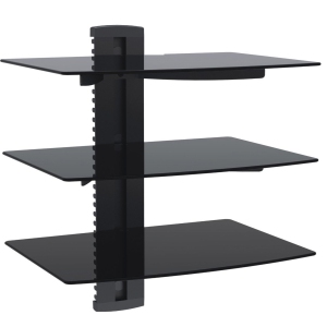 Duramex (TM) Wall Mount AV DVD Cable box, Game Console, Component Shelving System with 3 Adjustable Tempered Glass Shelves