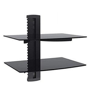 Duramex (TM) Wall Mount AV DVD Cable box, Game Console, Component Shelving System with 2 Adjustable Tempered Glass Shelves