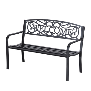 Outsunny 50" 2-Seater Garden Bench, Patio Decorative Chair Metal Backyard Loveseat Outdoor Furniture for Yard, Lawn, Porch, Black