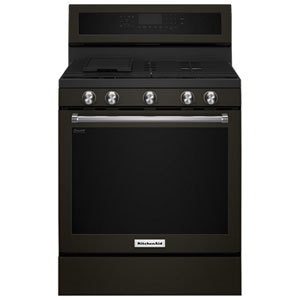 KitchenAid 30" 5.8 Cu. Ft. True Convection 5-Burner Gas Range (KFGG500EBS) - Black Stainless Steel