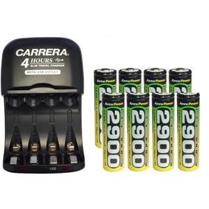 AA / AAA NiMH Smart Slim Travel Charger with USB Plug & 8-Pack AA AccuPower NiMH 2900 mAh Batteries